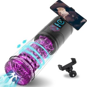 3 in 1 LCD Display Penis Masturbator with Phone Holder
