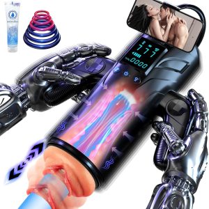 Automatic Sucking Thrusting Vibrating Masturbators with Phone Holder LED